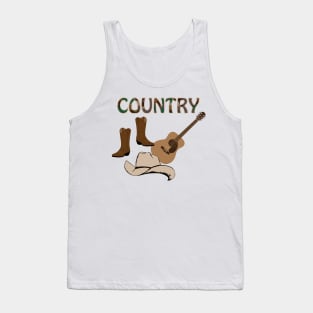 Country, Design, cowboy, cowgirl, boots, guitar, hat Tank Top